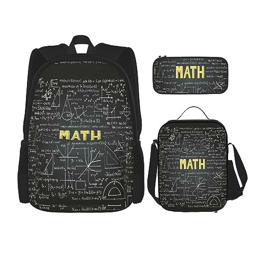 MDATT Schulrucksack für Mädchen, Büchertaschen, Schule mit Lunchbox und Federmäppchen, 3-in-1-Schultaschen-Set, Mathematik für die Schule, Einheitsgröße von MDATT