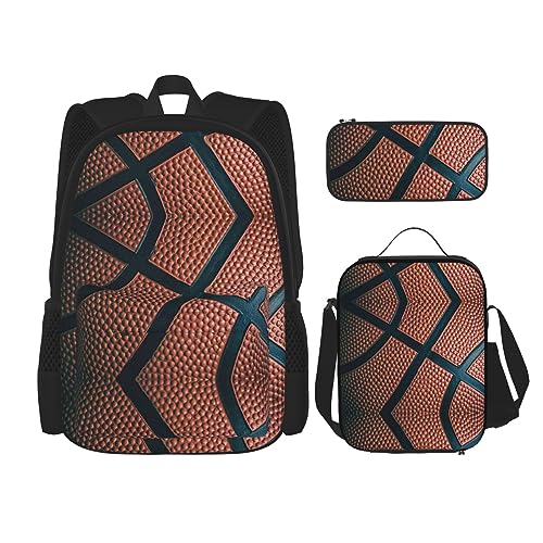 MDATT Strand Golfplatz Rucksack für Mädchen Büchertaschen Schule mit Lunchbox und Federmäppchen 3 in 1 Schultaschen Set, Basketball Sport, Einheitsgröße von MDATT