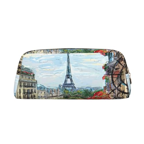 MDATT Street in Paris Town Bedrucktes Federmäppchen aus Leder für Studenten, Reißverschlusstasche für Stifte, Bleistifte, Marker, gold, Einheitsgröße, Kosmetiktasche von MDATT