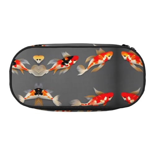 MDATT Traditionelles Federmäppchen mit Koi-Karpfen mit Punkten, großes Federmäppchen, weiches Federmäppchen mit Reißverschluss, tragbares Federmäppchen für Erwachsene, Schwarz , Einheitsgröße, von MDATT