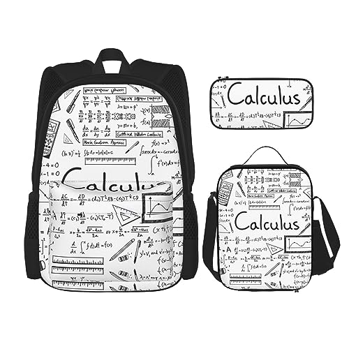 MDATT Viele Igel Rucksack für Mädchen Büchertaschen Schule mit Lunchbox und Federmäppchen 3 in 1 Schultaschen Set, Mathematik-Geometrie-Geek-Rechner, Einheitsgröße von MDATT