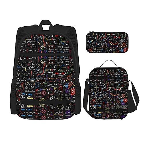 MDATT Viele Igel Rucksack für Mädchen Büchertaschen Schule mit Lunchbox und Federmäppchen 3 in 1 Schultaschen Set, Mathematikformel, Einheitsgröße von MDATT