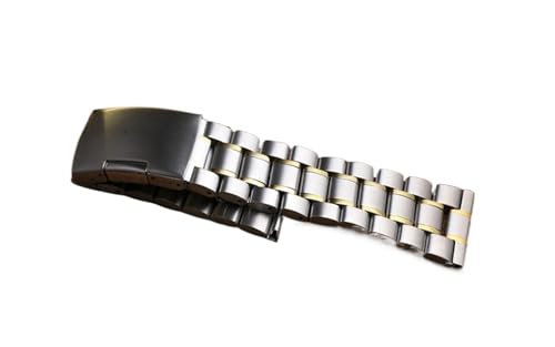 Massive Edelstahl Armband for Männer Frauen Uhren Metallbänder 14mm 16mm 18mm 19mm 20 21mm 22 24mm 26mm Faltschnalle Band (Color : Silver gold, Size : 22mm) von MDATT