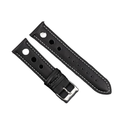 Massivfarbband Armband Echtes Leder Handstich Vintage Strap Compatible With Rolex Watch Armbands Gurt 18mm 20mm 22mm 24mm for Männer (Color : Black-white line, Size : 24mm) von MDATT