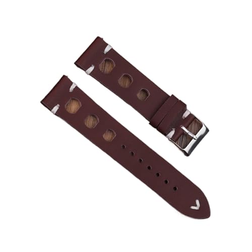 Massivfarbband Armband Echtes Leder Handstich Vintage Strap Compatible With Rolex Watch Armbands Gurt 18mm 20mm 22mm 24mm for Männer (Color : Wine red, Size : 22mm) von MDATT