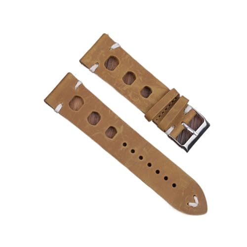 Massivfarbband Armband Echtes Leder Handstich Vintage Strap Compatible With Rolex Watch Armbands Gurt 18mm 20mm 22mm 24mm for Männer (Color : Yellow, Size : 20mm) von MDATT