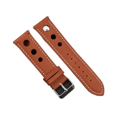 Massivfarbband Armband Echtes Leder Handstich Vintage Strap Compatible With Rolex Watch Armbands Gurt 18mm 20mm 22mm 24mm for Männer (Color : Yellow Brown-WH line, Size : 24mm) von MDATT