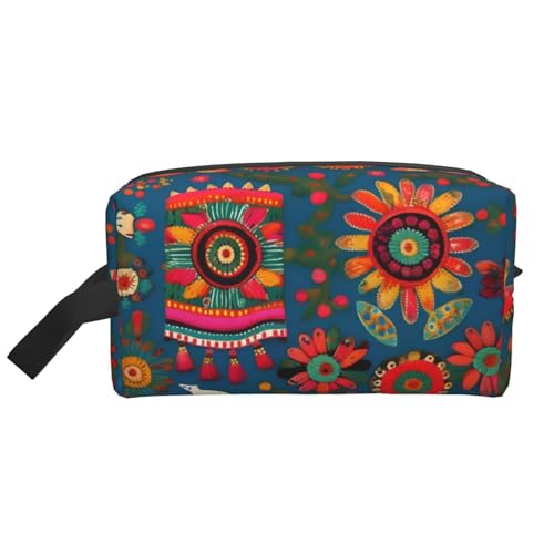 Mexikanische Boho-Kosmetiktasche für Damen, kleine Make-up-Tasche für Geldbörse, Make-up-Tasche, Reise-Make-up-Tasche mit Reißverschluss, Mexikanische Volkskunst, Boho, Einheitsgröße von MDATT