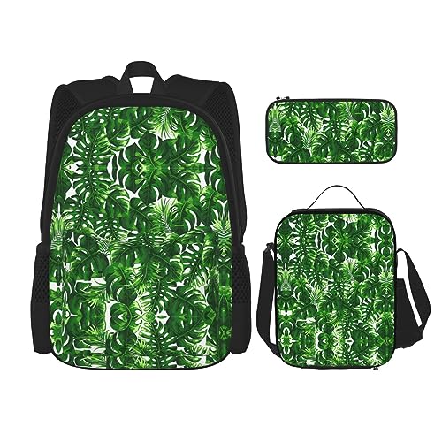 Mid Century Modern Prints Rucksack für Mädchen Büchertaschen Schule mit Lunchbox und Federmäppchen 3 in 1 Schultaschen Set, Monstera Deliciosa Bananenpalme, Einheitsgröße von MDATT