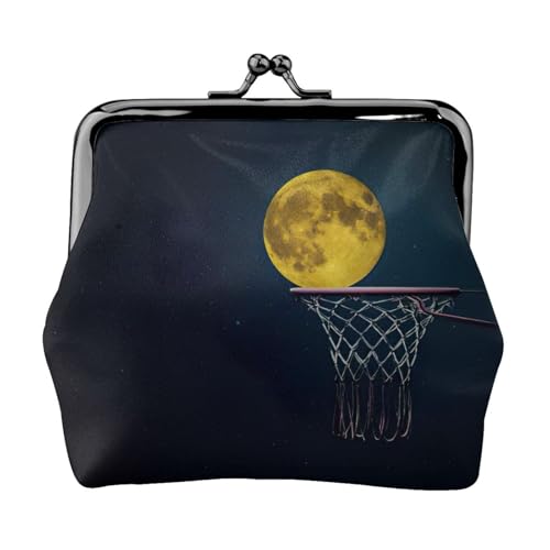 Mond und Basketball kleine Make-up-Tasche für Geldbörse, tragbare Mini-Kosmetiktaschen, für Fitnessstudio und den täglichen Gebrauch, Schwarz , Einheitsgröße, Münztasche von MDATT