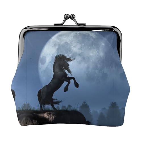 Moon Horse Kleine Make-up-Tasche für Geldbörse, tragbare Mini-Kosmetiktaschen, für Fitnessstudio und den täglichen Gebrauch, Schwarz , Einheitsgröße, Münztasche von MDATT