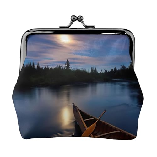 Moonlit Kanu Allagash River Printing Small Coin Purse Lightweight Travel Wallet for Sightseeing Tours and Shopping Sprees, Schwarz , Einheitsgröße, Münztasche von MDATT