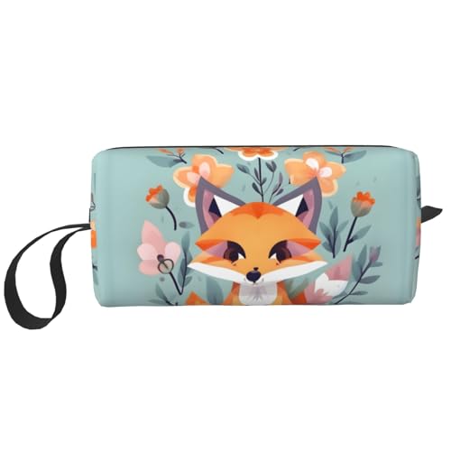 Niedliche Tier-Fuchs-Blumen-Aufbewahrungstasche, kleine Make-up-Tasche für Geldbörse, Reise-Make-up-Tasche, Mini-Kosmetiktasche für Herren, Niedliche Fuchs-Blumen, Einheitsgröße von MDATT