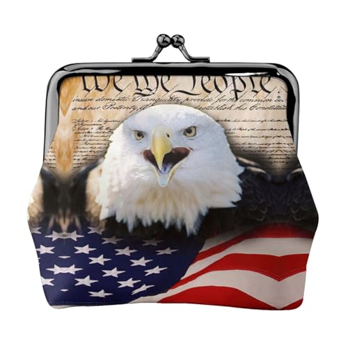 Patriotischer Weißkopfseeadler mit amerikanischer Flagge, kleine Münzbörse, leichte Reisebrieftasche für Sightseeing-Touren und Einkaufsbummel, Schwarz , Einheitsgröße, Münztasche von MDATT