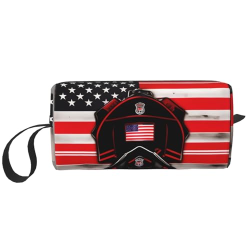 Red Line Aufbewahrungstasche mit Feuerwehrmann-Flagge, kleine Make-up-Tasche für Geldbörse, Reisen, Make-up-Tasche, Mini-Kosmetiktasche für Herren, Red Line Feuerwehrmann USA-Flagge, Einheitsgröße von MDATT