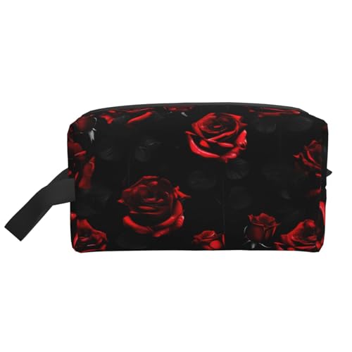 Rote und schwarze Rosen, Aufbewahrungstasche, kleine Make-up-Tasche für Geldbörse, Reise-Make-up-Tasche, Mini-Kosmetiktasche für Herren, Rote und schwarze Rosen, Einheitsgröße von MDATT