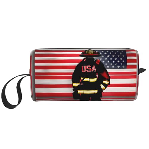 Roter Streifen Feuerwehrmann USA Flagge Aufbewahrungstasche, kleine Make-up-Tasche für Handtasche Reise-Make-up-Tasche Mini Make-up Tasche für Männer, Roter Streifen Feuerwehrmann USA-Flagge, One von MDATT