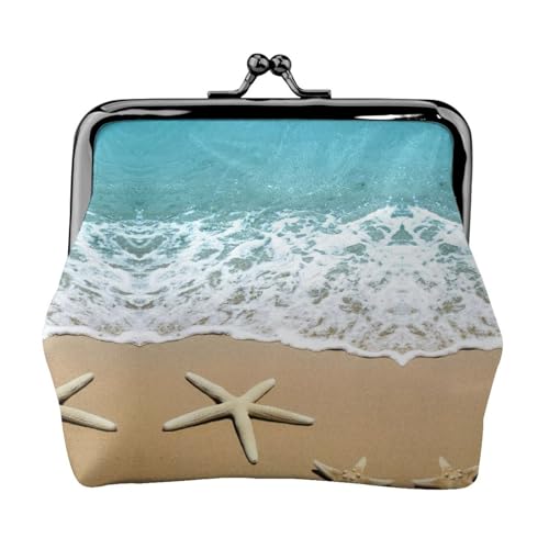 Schöne Seestern am Strand Sand kleine Make-up-Tasche für Geldbörse, tragbare Mini-Kosmetiktaschen, für Fitnessstudio und den täglichen Gebrauch, Schwarz , Einheitsgröße, Münztasche von MDATT