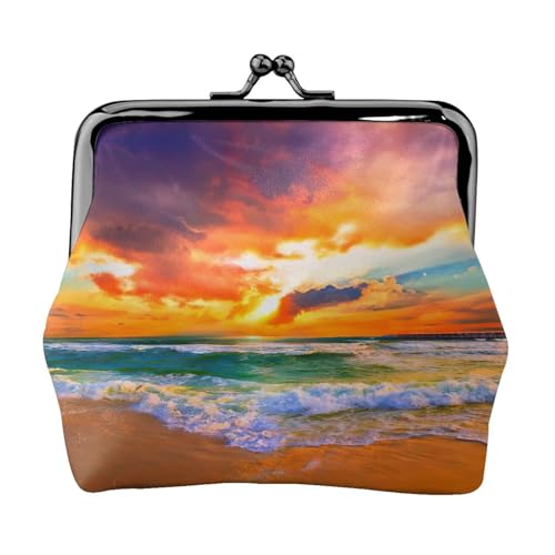 Schöne kleine Geldbörse mit Strandmotiv bei Sonnenuntergang, leichte Reisebrieftasche für Sightseeing-Touren und Einkaufstouren, Schwarz , Einheitsgröße, Münztasche von MDATT