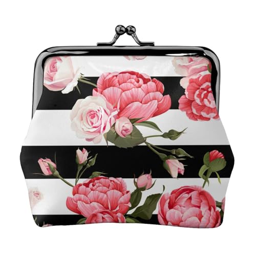 Schwarz Weiß gestreifte Blumen Druck Kleine Münzbörse Leichte Reisebrieftasche für Sightseeing-Touren und Einkaufsbummel, Schwarz , Einheitsgröße, Münztasche von MDATT