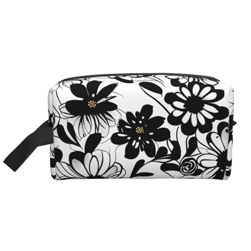 Schwarze und weiße Blumen-Aufbewahrungstasche, kleine Make-up-Tasche für Geldbörse, Reise-Make-up-Tasche, Mini-Kosmetiktasche für Herren, Schwarz-weiße Blumen, Einheitsgröße von MDATT