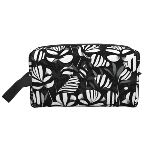 Schwarze weiße gestreifte Blumen-Aufbewahrungstasche, kleine Make-up-Tasche für Geldbörse, Reise-Make-up-Tasche, Mini-Kosmetiktasche für Herren, Schwarz-weiß gestreifte Blumen, Einheitsgröße von MDATT