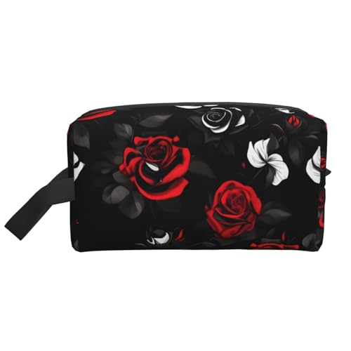 Schwarze weiße und rote Rosen, Aufbewahrungstasche, kleine Make-up-Tasche für Geldbörse, Reise-Make-up-Tasche, Mini-Kosmetiktasche für Herren, Schwarze, weiße und rote Rosen, Einheitsgröße von MDATT