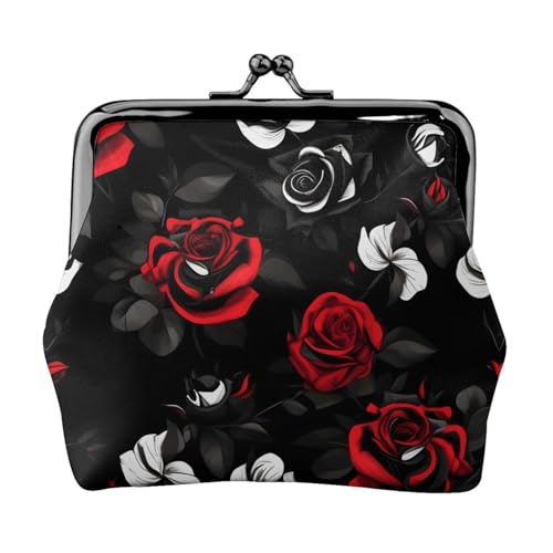 Schwarze weiße und rote Rosen, kleine Make-up-Tasche für Geldbörse, tragbare Mini-Kosmetiktaschen, für Fitnessstudio und den täglichen Gebrauch, Schwarz , Einheitsgröße, Münztasche von MDATT