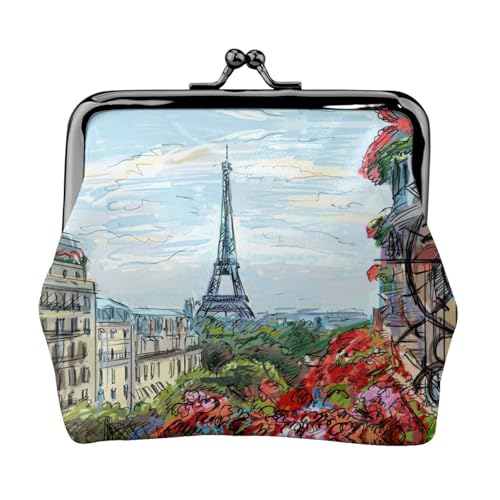 Street in Paris Town Bedruckte kleine Münzbörse, leichte Reisebrieftasche für Sightseeing-Touren und Einkaufsbummel, Schwarz , Einheitsgröße, Münztasche von MDATT