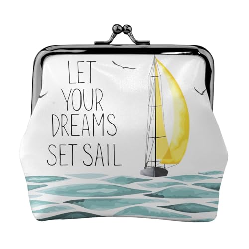 Zitate Let Your Dreams Set Sail Kleine Make-up-Tasche für Geldbörse, tragbare Mini-Kosmetiktaschen, für Fitnessstudio und den täglichen Gebrauch, Schwarz , Einheitsgröße, Münztasche von MDATT