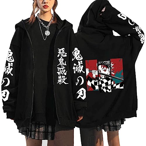 MDEM Anime Dämon Slayer Zipper Hoodies Jacke Männer Frauen Harajuku Baumwolle Kimetsu Keine Yaiba Nezuko Pullover Mantel Fleece Strickjacke Hoodies-style14||S von MDEM