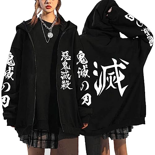 MDEM Anime Dämon Slayer Zipper Hoodies Jacke Männer Frauen Harajuku Baumwolle Kimetsu Keine Yaiba Nezuko Pullover Mantel Fleece Strickjacke Hoodies-style27||XS von MDEM