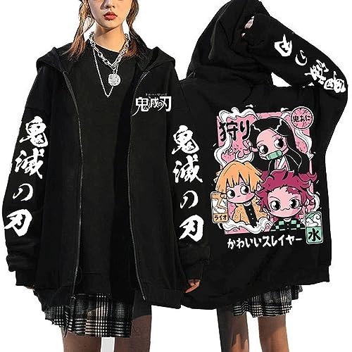 MDEM Anime Demon Slayer Mange Zip Up Hoodie Kimetsu No Yaiba Y2k Korean Style Sweatshirt Tanjirou Kamado Nezuko Graphic Zipper Jacket-style1||L von MDEM