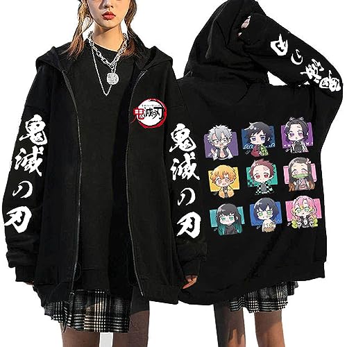 MDEM Anime Demon Slayer Mange Zip Up Hoodie Kimetsu No Yaiba Y2k Korean Style Sweatshirt Tanjirou Kamado Nezuko Graphic Zipper Jacket-style3||L von MDEM