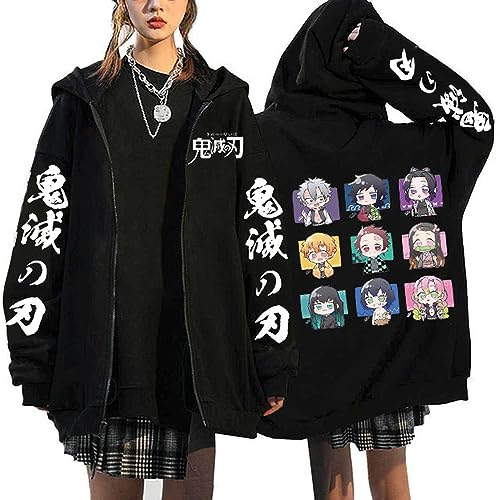 MDEM Anime Demon Slayer Mange Zip Up Hoodie Kimetsu No Yaiba Y2k Korean Style Sweatshirt Tanjirou Kamado Nezuko Graphic Zipper Jacket-style3||XXL von MDEM