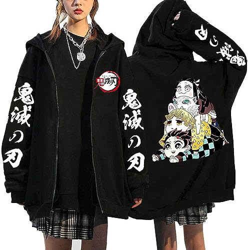 MDEM Anime Demon Slayer Mange Zip Up Hoodie Kimetsu No Yaiba Y2k Korean Style Sweatshirt Tanjirou Kamado Nezuko Graphic Zipper Jacket-style4||3XL von MDEM