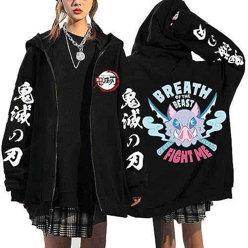 MDEM Anime Demon Slayer Mange Zip Up Hoodie Kimetsu No Yaiba Y2k Korean Style Sweatshirt Tanjirou Kamado Nezuko Graphic Zipper Jacket-style5||S von MDEM