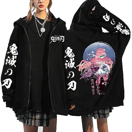 MDEM Anime Demon Slayer Mange Zip Up Hoodie Kimetsu No Yaiba Y2k Korean Style Sweatshirt Tanjirou Kamado Nezuko Graphic Zipper Jacket-style7||S von MDEM