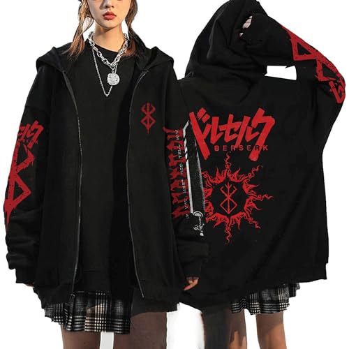 MDEM Berserk Anime Hoodie Männer Zip Up Kapuzenpullover Anime Reißverschluss Jacken Casual Print Frauen Unisex Schwarz Langarm Mantel Y2k Tops-style9||L von MDEM