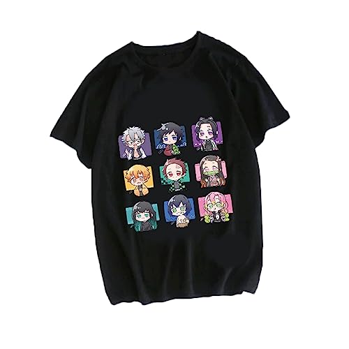 MDEM Japanisches Anime Demon Slayer Kimetsu No Yaiba Nezuko Print Damen T-Shirt Lässige Basis O-Kragen Schwarzes Hemd Kurzarm T-Shirt-style27||XXL von MDEM