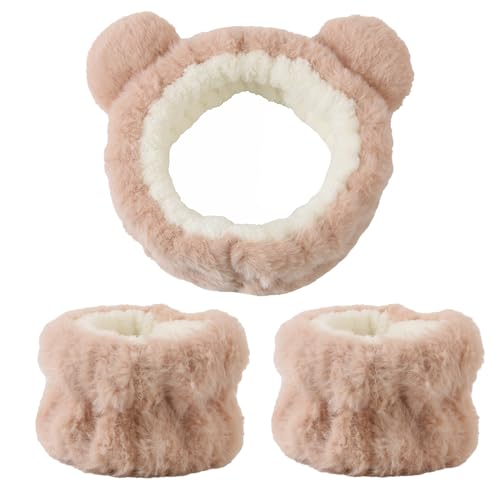 3-teiliges Plüsch-Armband-Haarreifen-Set zum Waschen des Gesichts, Plüsch-Handgelenk-Haarbänder, Waschhandtuch, Frottee, verschüttete Flüssigkeiten von MDHQ