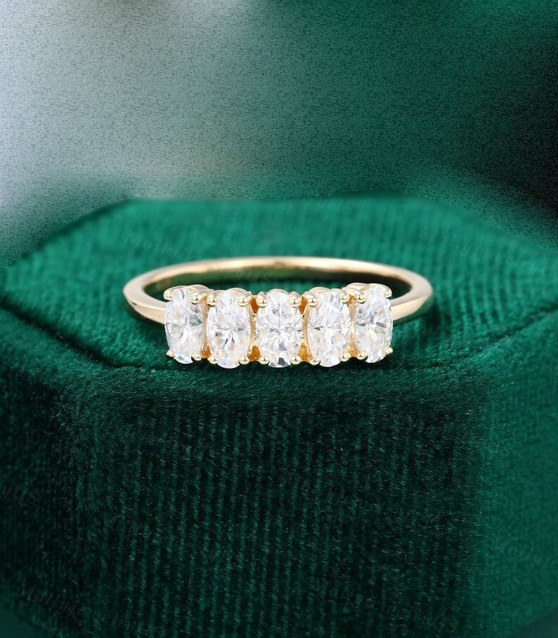 Oval Moissanit Verlobungsring Einfache Ring Einzigartige Hochzeit Band Fünf Stein Braut Vintage Jahrestag Geschenk Für Frauen von MDJEWEL