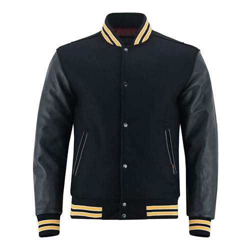 MDL FASHION College jacket varsity bomber jacket baseball jacket autumn & winter Outdoor Club jacket (DE/NL/SE/PL, Alphanumerisch, L, Regular, Regular, Black-Gold-White) von MDL FASHION