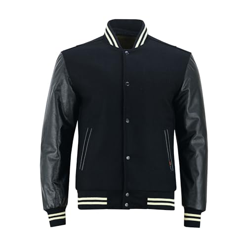 MDL FASHION College jacket varsity bomber jacket baseball jacket autumn & winter Outdoor Club jacket (DE/NL/SE/PL, Alphanumerisch, XXL, Regular, Regular, Black-Cream Lines) von MDL FASHION