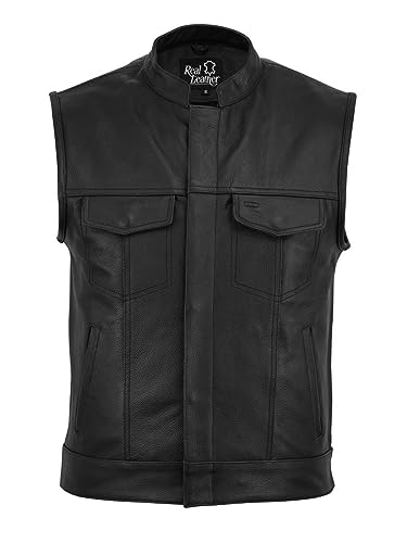 MDL FASHION Men's Sons of Anarchy Biker Genuine Leather Vest Kutte Biker Vest Clubwest SOA (5XL) von MDL FASHION