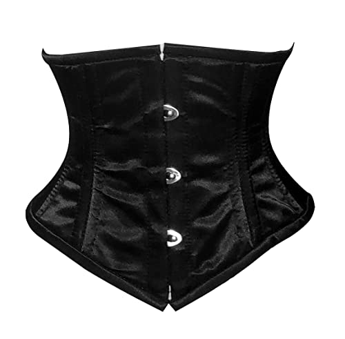 MDL FASHION Women Corset Belt, Black Satin Underbust Waspie Waist Cincher Steel Boned Short Corset C8419S (L (For waist 32")) von MDL FASHION