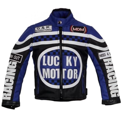 Biker Jacke für Kinder, Motorradjacke in blau, Racing Jacke (L) von MDM