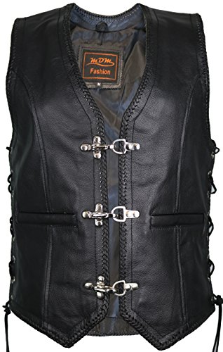 Damen Lederweste, Bikerweste, Motorradlederweste, Clubweste, Chopperweste, Rocker Weste, Kutte, Vest, Leather Vest, Leather Waistcoat, M, Schwarz von MDM