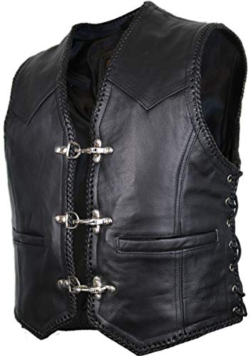 MDM Herren Biker Lederkutte Lederweste Rocker Weste Clubweste in schwarz von MDM