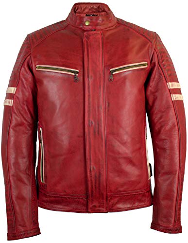 Herren Biker Motorrad Jacke Lederjacke mit Protektoren, Rindsleder (Rot, Gr. M) von MDM